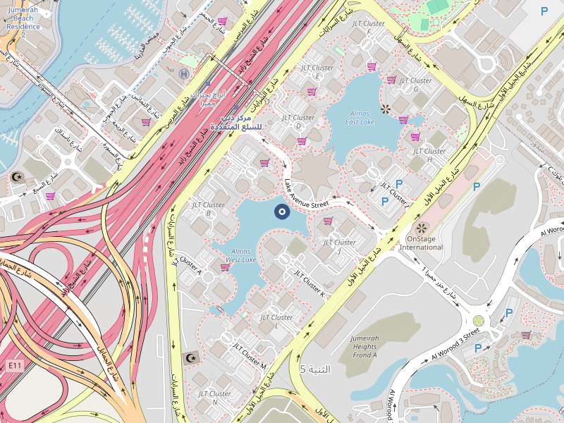 Map showing Almas Tower in JLT, Dubai